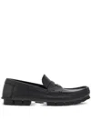 FERRAGAMO BLACK LOGO PLAQUE LEATHER LOAFERS