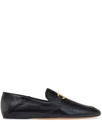 FERRAGAMO BLACK LOGO-PLAQUE LOAFERS