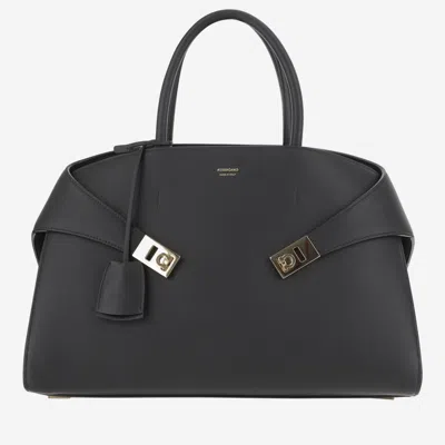 Ferragamo Black Logo Printed Hug Leather Bag
