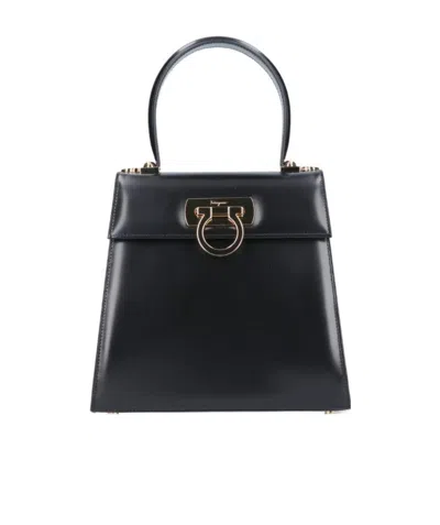 FERRAGAMO BLACK LOGO SHOULDER BAG