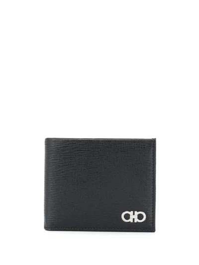 Ferragamo Two-tone Bi-fold Leather Wallet In Black