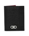 Ferragamo Black Cardholder With Gold-tone Gancini Logo In Calf Leather Man In Black