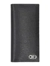 Ferragamo Black Cardholder With Gold-tone Gancini Logo In Calf Leather Man In Black