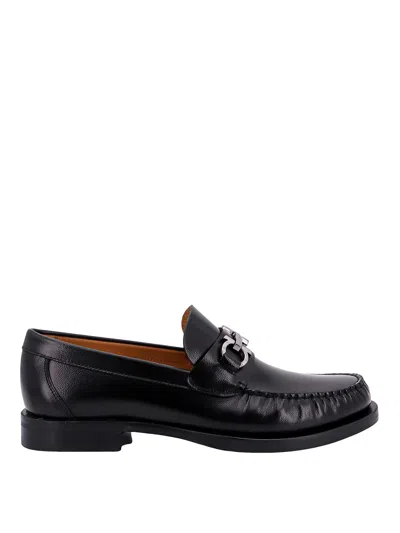 Ferragamo Black Reversible Gancini Ornament Loafers In Nero