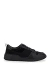 Ferragamo Black Low Top Sneakers With Intarsia And Tonal Plaque In Fabric And Leather Man In Black