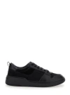 Ferragamo Black Low Top Sneakers With Intarsia And Tonal Plaque In Fabric And Leather Man In Black