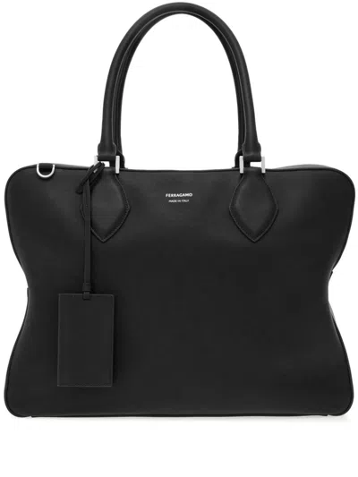 Ferragamo Black Medium Leather Tote Bag