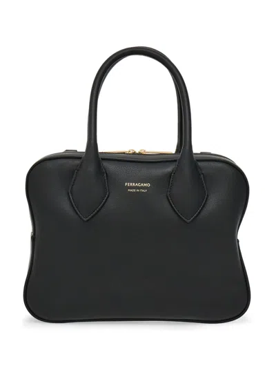 Ferragamo Black Medium Leather Tote Bag