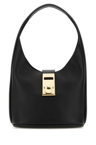 Ferragamo Black Metal Logo Shoulder Bag