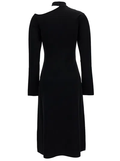 FERRAGAMO BLACK MIDI DRESS WITH CUT-OUT AND LONG SLEEVE IN VISCOSE BLEND WOMAN
