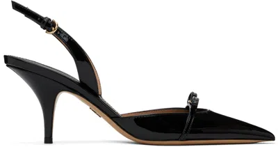 Ferragamo Gylla Patent Bow Slingback Pumps In Nero Biscotto