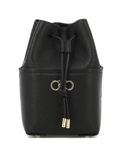 Ferragamo Gancini Mini Leather Bucket Bag In Black