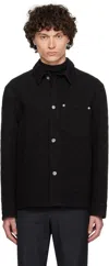 Ferragamo Denim Shirt With Chest Pocket And Textured Fabric In Black
