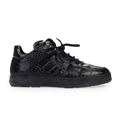 Ferragamo Black Monroe Calf Crocodile Sneakers
