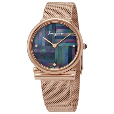 Ferragamo Black Mother Of Pearl Dial Ladies Watch Sfiy00819 In Mother Of Pearl/pink/rose Gold Tone/gold Tone/black