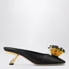 Ferragamo Black Heeled Sandals With Crystal Decoration On The Front In Fabric For Women In Black