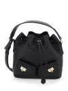 Ferragamo Black Crossbody Bag With Adjustable And Removable Shoulder Strap And One Top Flat Handle In Grained  In Black