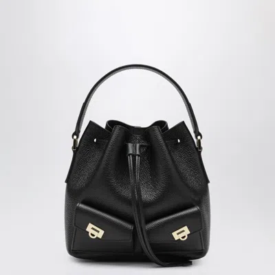 Ferragamo Black Multipocket Bucket Bag In Hammered Leather