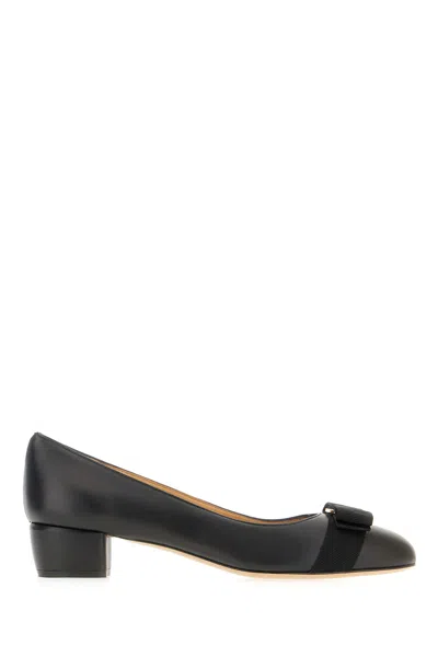 Ferragamo Black Nappa Leather Vara Pumps