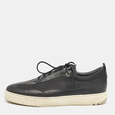 Pre-owned Ferragamo Black Nubuck And Leather Aaron Low Top Sneakers Size 44