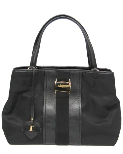 Pre-owned Ferragamo Black Nylon Leather Handbag (authentic Pre-loved)