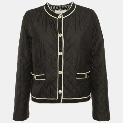 Pre-owned Ferragamo Black Nylon Quilted Cropped Jacket M