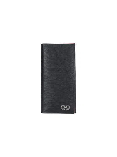 Ferragamo Black Organizer Gancini Pebbled Leather Wallet