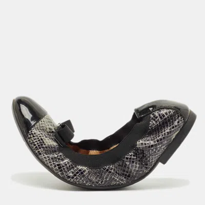 Pre-owned Ferragamo Black Patent And Snake Embossed My Joy Scrunch Ballet Flats Size 40
