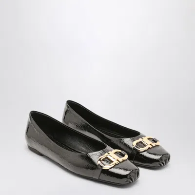 FERRAGAMO BLACK PATENT LEATHER GANCINI BALLERINA