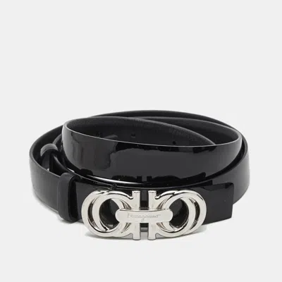 Pre-owned Ferragamo Black Patent Leather Gancini Buckle Reversible Belt 110 Cm