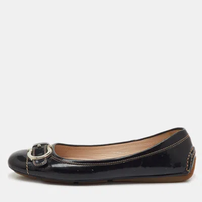 Pre-owned Ferragamo Black Patent Leather Gancio Ballet Flats Size 38.5