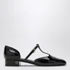 Ferragamo Elegant Patent Leather Ballet Flats With Golden Accents In Black