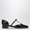 Ferragamo Elegant Patent Leather Ballet Flats With Golden Accents