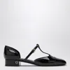 Ferragamo Elegant Patent Leather Ballet Flats With Golden Accents In Black