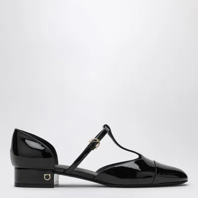 FERRAGAMO FERRAGAMO BLACK PATENT LEATHER LINETTE BALLERINA WOMEN
