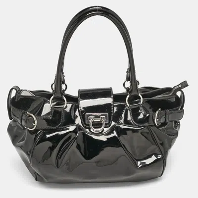 Pre-owned Ferragamo Black Patent Leather Marisa Satchel