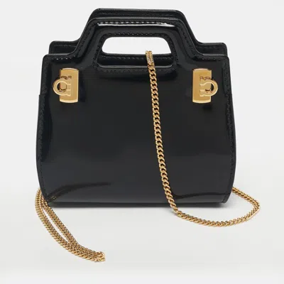 Ferragamo Black Patent Leather Micro Sofia Tote