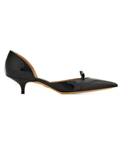 Ferragamo Gylla Patent Bow Slingback Pumps In Nero Biscotto
