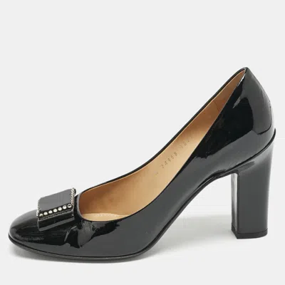 Pre-owned Ferragamo Black Patent Leather Selia Pumps Size 40