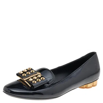Ferragamo Black Patent Leather Smoking Slippers