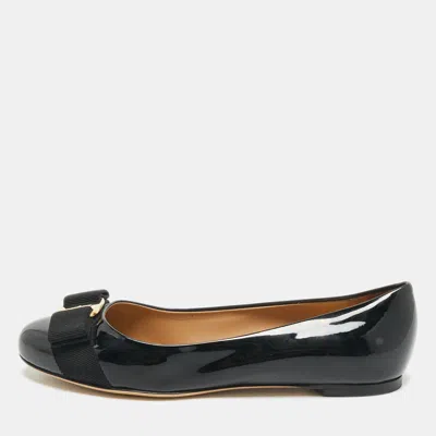Pre-owned Ferragamo Black Patent Leather Varina Ballet Flats Size 35