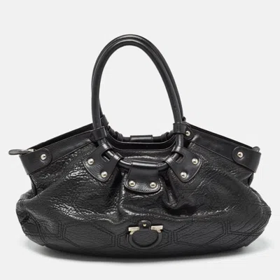 Pre-owned Ferragamo Black Pebbled Leather Satchel