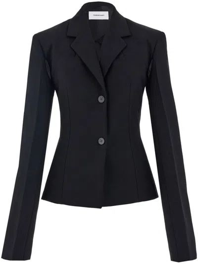 Ferragamo Black Pleated-sleeve Cropped Blazer