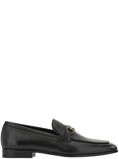 Ferragamo Black Pointed-toe Minimalist Balty Loafers In Multi