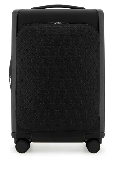Ferragamo Gancini-print Leather Luggage In Black