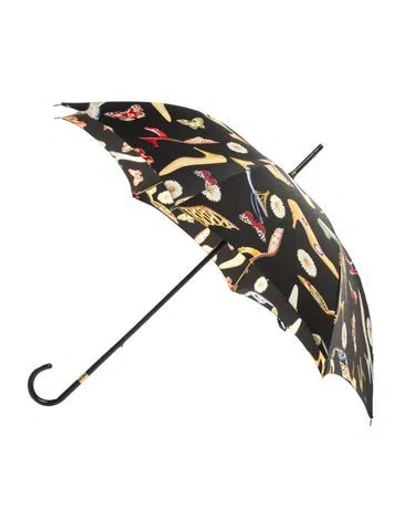 Pre-owned Ferragamo Black Printed Umbrella