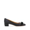 Ferragamo Nappa Leather Pumps Vara Block Heel Bow In Blue