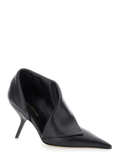 Ferragamo Black Pumps With Pointed Design And Side Opening Detail In Leather Woman