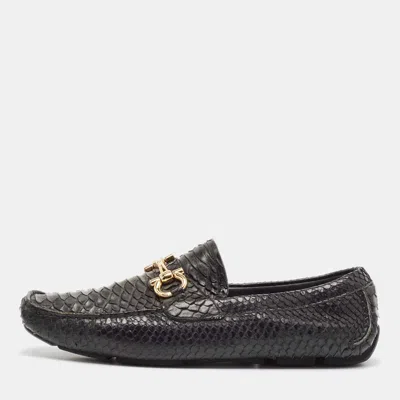 Pre-owned Ferragamo Black Python Leather Mason Loafers Size 43.5
