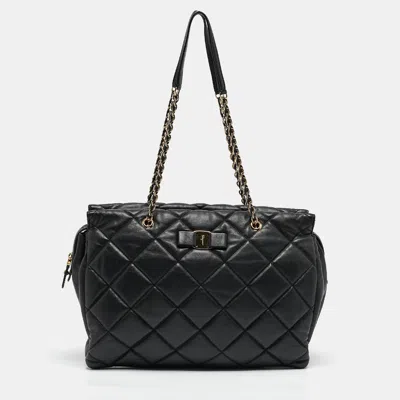 Pre-owned Ferragamo Black Quilted Leather Ginette Chain Shoulder Bag